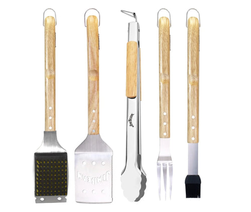 Beam 5pcs Grill Tool Set (Grill Brush, Spatula, Tongs, Fork, Basting Brush)