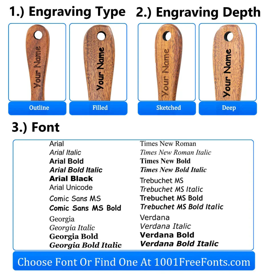 Personalized Spurtle Kitchen Cooking Utensil Teak Wood Wooden Spatula Spoon 5pc
